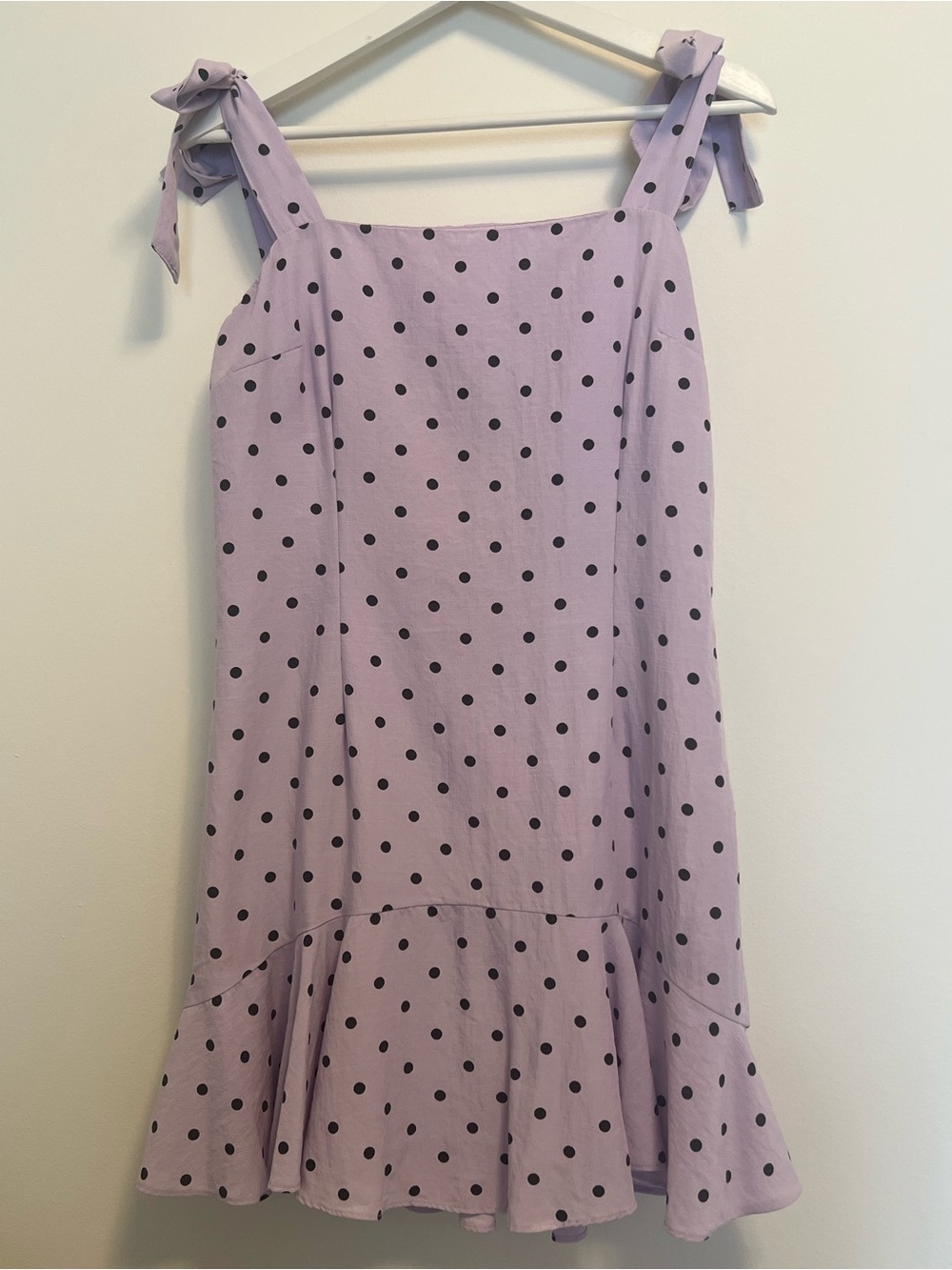 Lilac Polka Dot Tie-Shoulder Midi Dress | Retro | Ruffle Hem